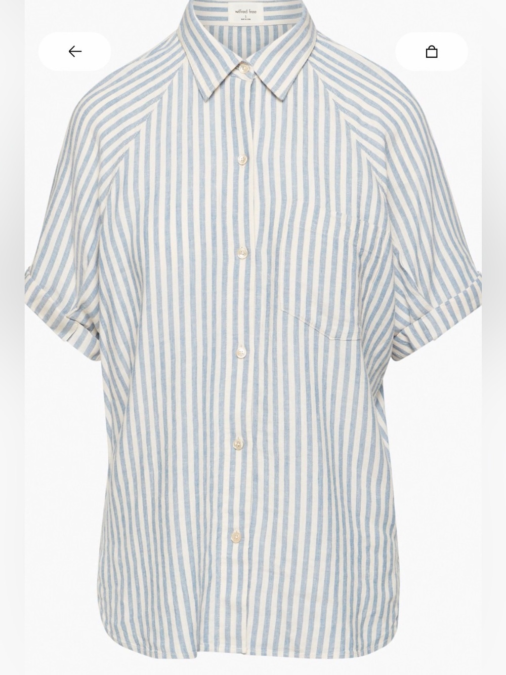 Aritzia Wilfred Free Boyfriend Linen Shortsleeve Shirt Striped Blue Size Large
